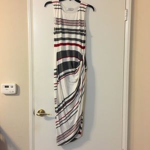 Anthropologie cream/gray/red striped dress